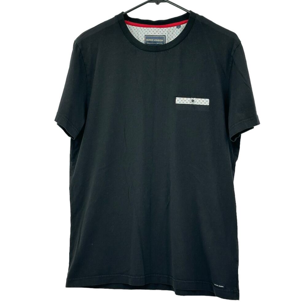 Guide London Shirt Mens Small Black Crew Neck 100% Cotton Casual Everyday Preppy